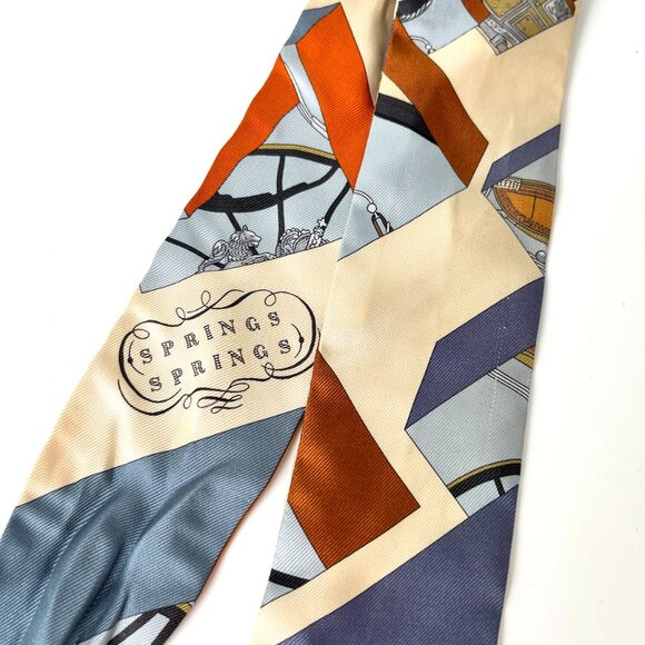 Sold on fashionreloved.com Hermes Springs Springs Blue Print Silk Twilly Scarf - Picture 4 of 10